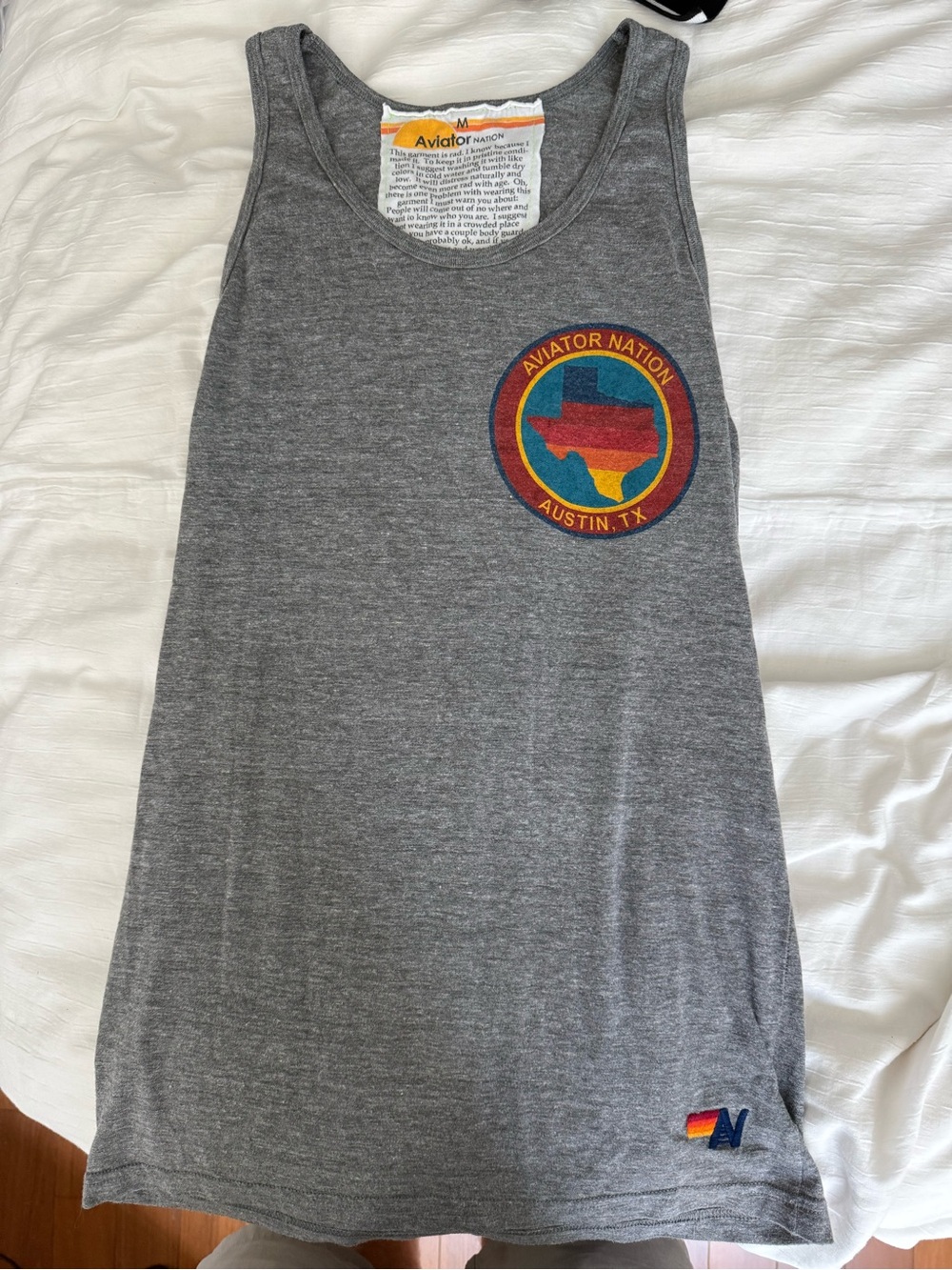 Aviator Nation Heather Gray Tank with Austin, TX patch